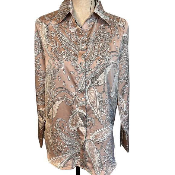 Acoa Tops - Acoa Mauve Paisley Button Down Blouse Long Sleeve Women's Size S Silky Soft NWT